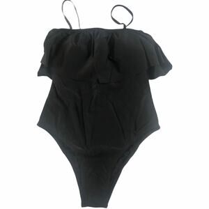 Sugar Coast Lolli Small Black Ruffle Flounce Bandeau One Piece Swimsuit #MQ19